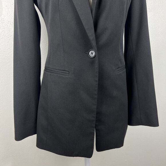 Express Blazer Women 2 Black Button Up Jacket Career Casual Shoulder Pads Outer - Picture 8 of 13